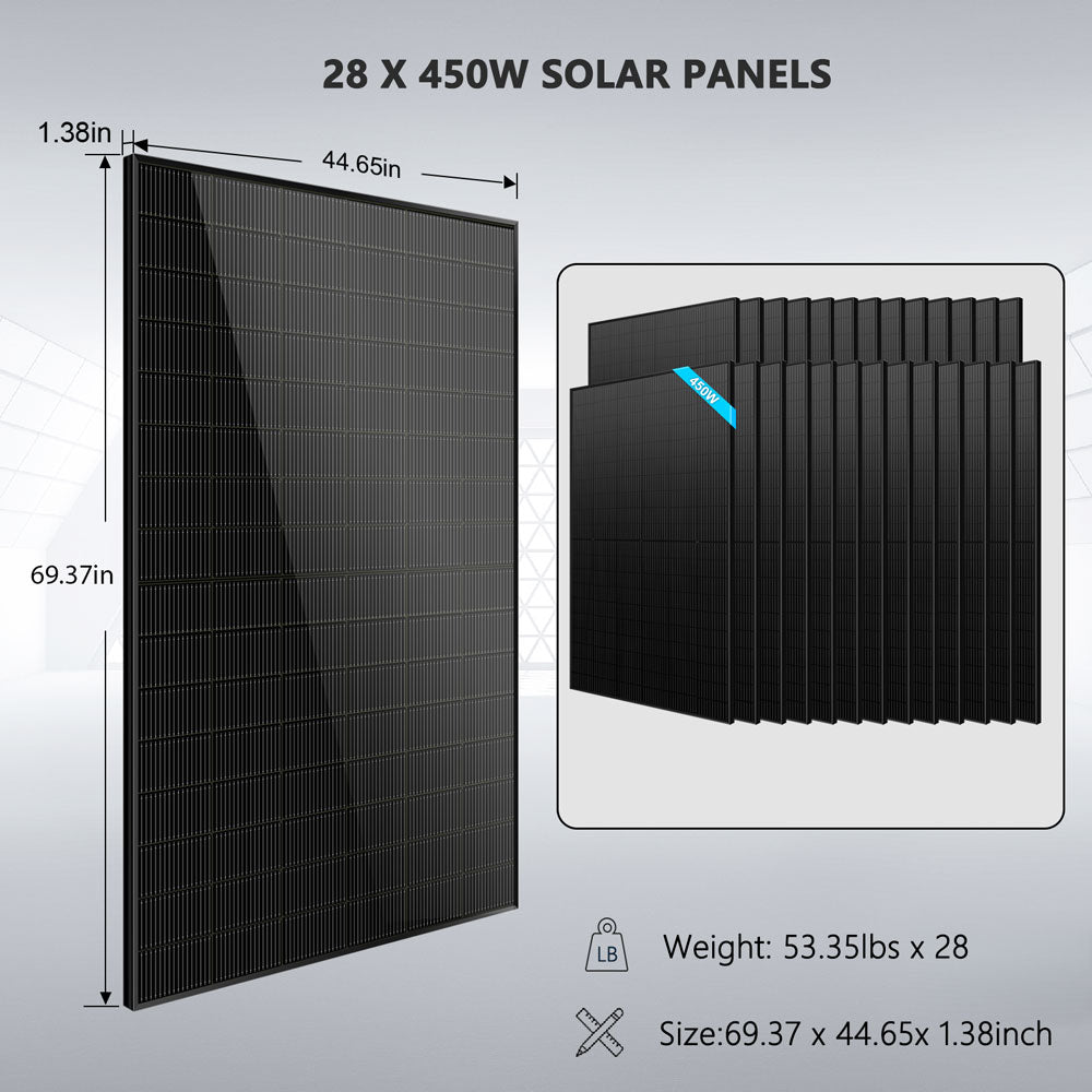 Hybrid Solar Kit 11.4KW 48V Split Phase 30.72KWH Lithium Battery 28 X 450 Watt Solar Panel (Optional) SGH-11N3E