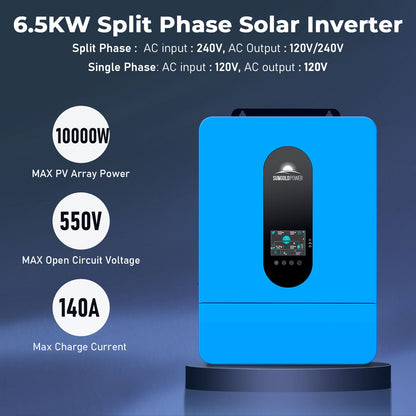 Off-Grid Solar Kit 8000W 48VDC 120V/240V LifePo4 10.24KWH-16.07KWH Lithium Battery 8 X 415 Watts Solar Panels SGR-8K10E