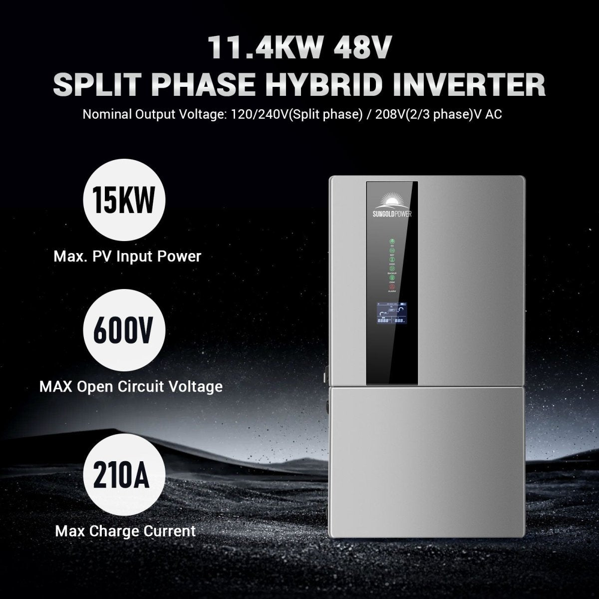 Hybrid Solar Kit 11.4KW 48V Split Phase 51.2 KWH Lithium Battery 36 X 450 Watt Solar Panel (Optional) SGH-11N5E