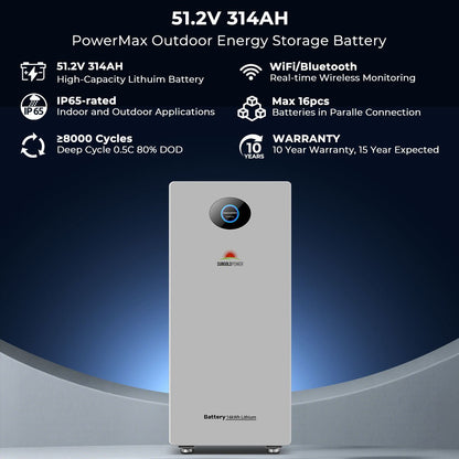PowerMax 51.2V 314AH Outdoor Energy Storage Battery  UL1973 & UL9540A CEC Listed