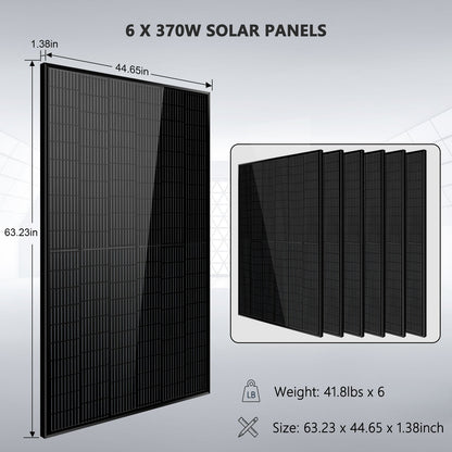 Off-Grid Solar Kit 5000W 48VDC 120V 10.24KWH PowerWall Lithium Battery 6 X 370 Watts Solar Panels SGM-5K10M