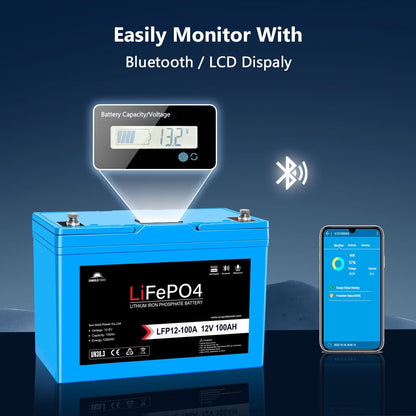 12V 100Ah/ 200Ah LiFePo4 Deep Cycle Lithium Battery Bluetooth / Self-Heating / IP65