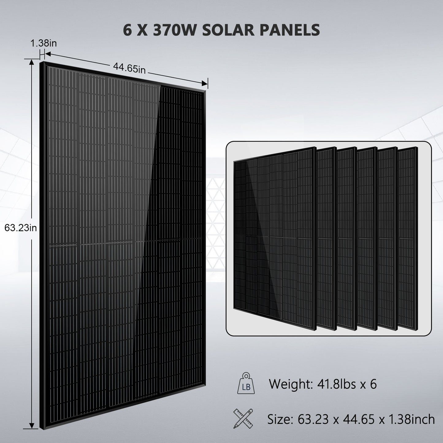 Off Grid Solar Kit 6000W 24VDC 120V/240V LiFePO4 10.24KWH Lithium Battery 6 X 370 Watt Solar Panels SGK-PRO62