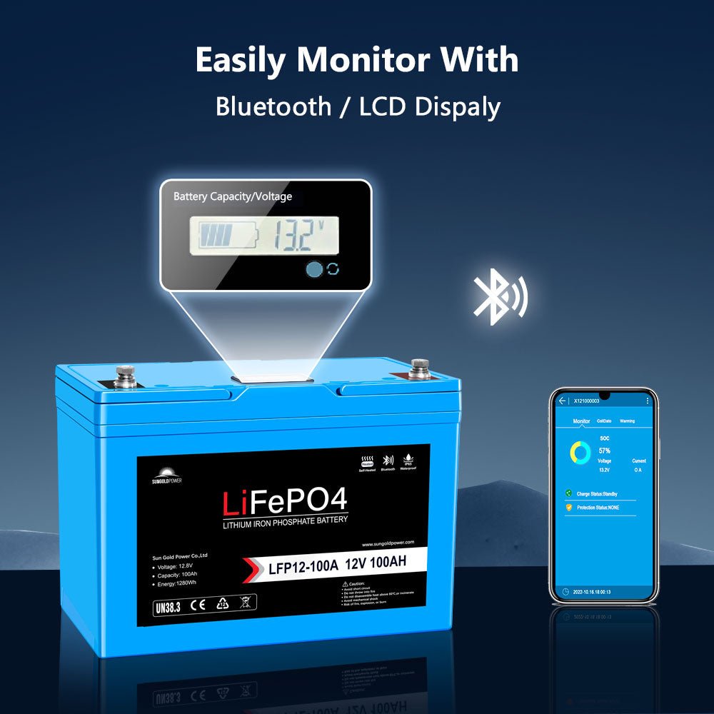 2 X 12V 100AH LiFePO4 Deep Cycle Lithium Battery / Bluetooth /Self-heating / IP65