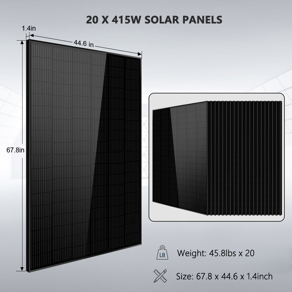 Off-Grid Solar Kit 13000W 48VDC 120V/240V LifePo4 20.48KWH Lithium Battery 14 X 415 Watts Solar Panels SGR-13KM