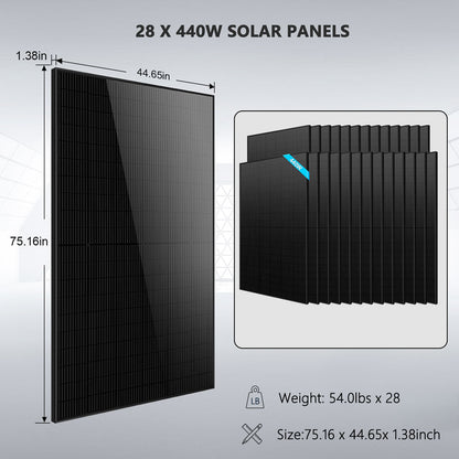 Hybrid Solar Kit 11.4KW 48V Split Phase 30.72KWH Lithium Battery 28 X 450 Watt Solar Panel (Optional) SGH-11N3E
