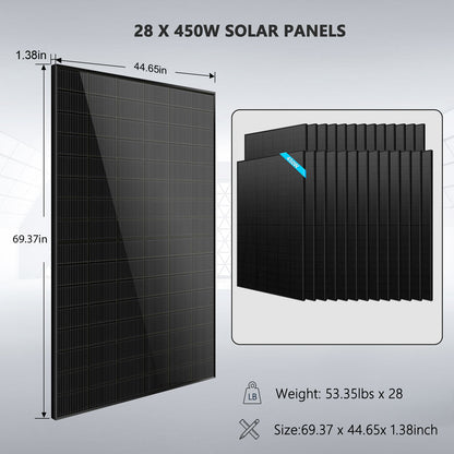 Hybrid Solar Kit 11.4KW 48V Split Phase 30.72KWH Lithium Battery 28 X 450 Watt Solar Panel (Optional) SGH-11N3E