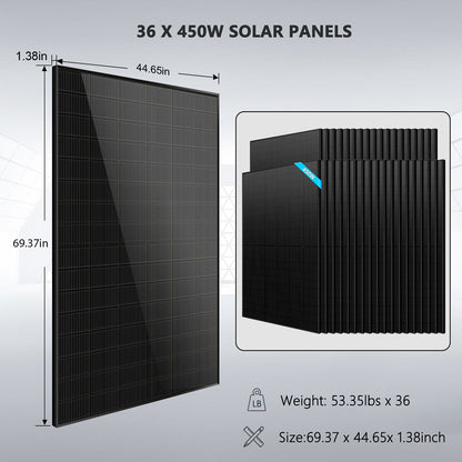 Hybrid Solar Kit 11.4KW 48V Split Phase 51.2 KWH Lithium Battery 36 X 450 Watt Solar Panel (Optional) SGH-11N5E