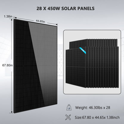 Hybrid Solar Kit 11.4KW 48V Split Phase 30.72KWH Lithium Battery 28 X 450 Watt Solar Panel (Optional) SGH-11N3E