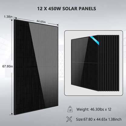 Complete off Grid Solar Kit 12000W 48V 120V/240V output 10.24KWH Lithium Battery 5400 Watt Solar Panel SGK-12MAX