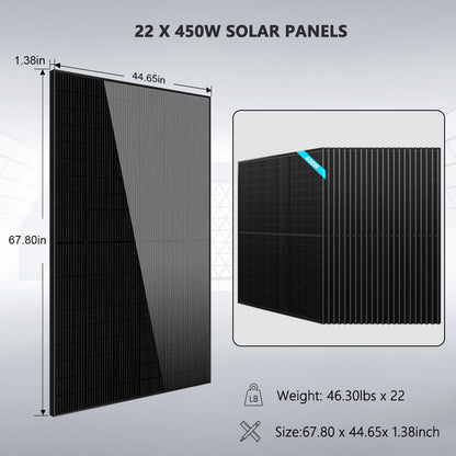 Off Grid Solar Kit 13000W 48VDC 120V/240KWH LiV LifePo4 25.6thium Battery 22 X 450 Watts Solar Panels SGR-13K25E
