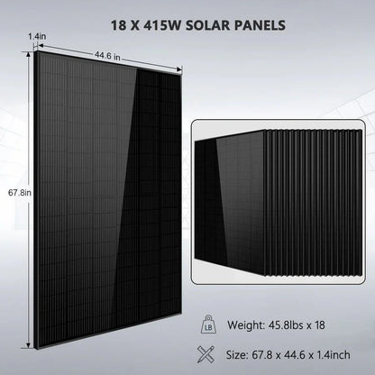 Off-Grid Solar Kits 12kW/15kW/18kW Options 120V/240V with 48v LiFePO4 Lithium Batteries & 415w Solar Panels SGR-18K20E