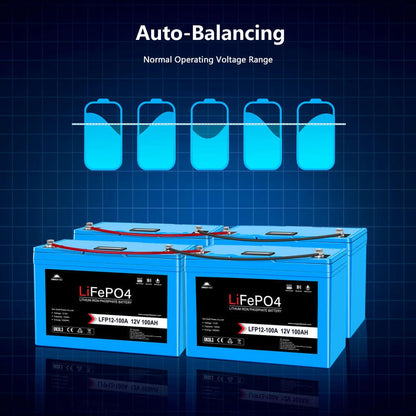2 X 12V 100AH LiFePO4 Deep Cycle Lithium Battery / Bluetooth /Self-heating / IP65
