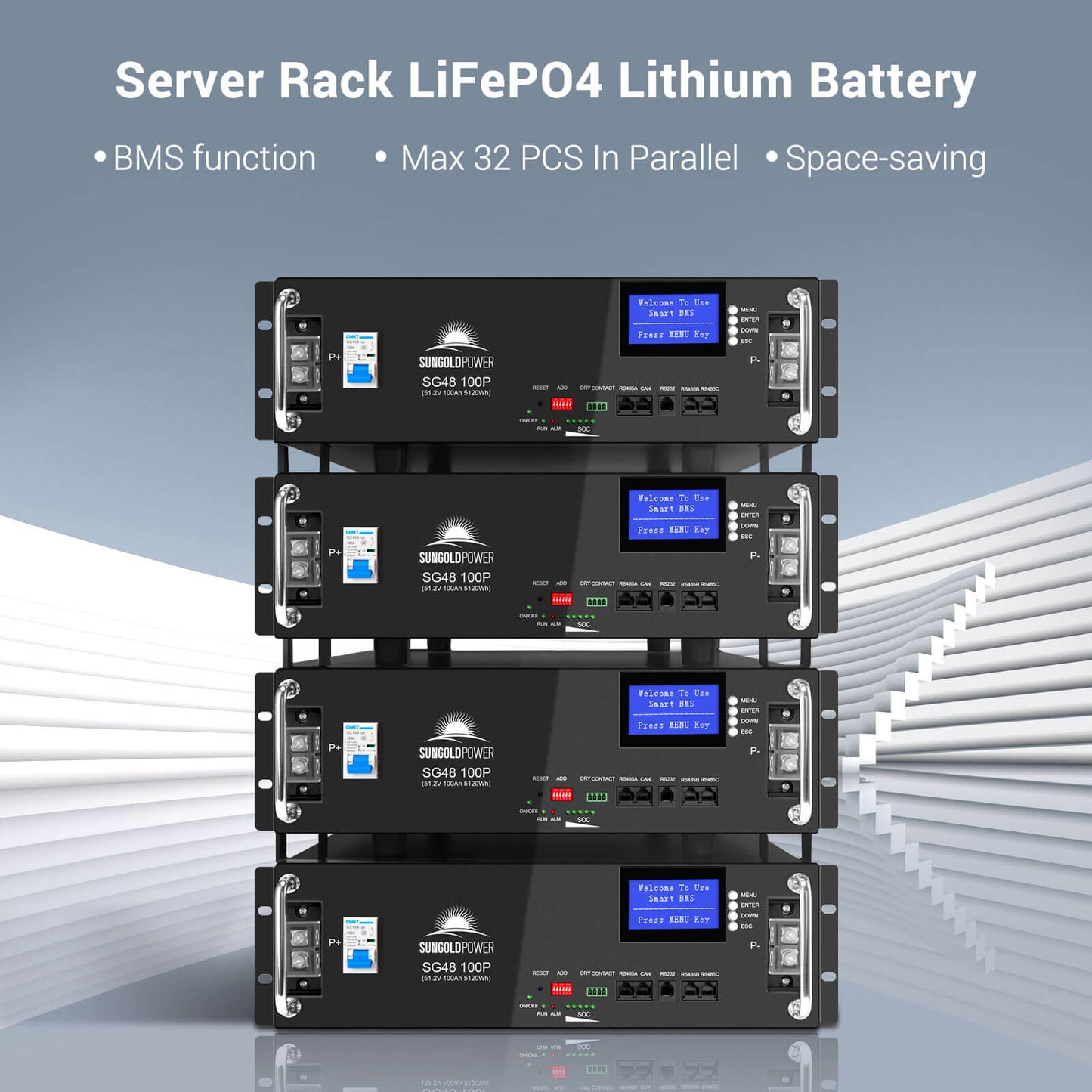 2 X 48V 100AH Server Rack LiFePO4 Lithium  Battery SG48100P UL1973 UL9540A