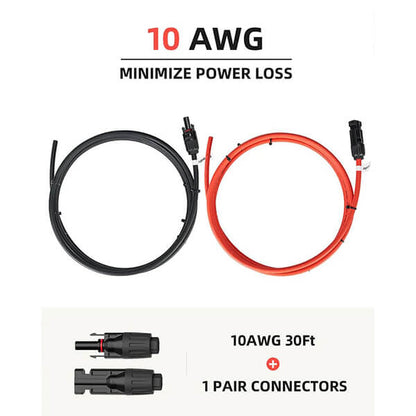 Solar Extension Cable with Extra Free Connectors(xx FT Red+xx FT Black)