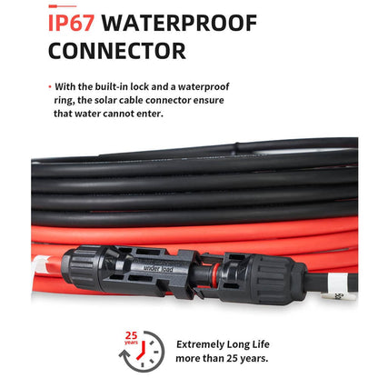Solar Extension Cable with Extra Free Connectors(xx FT Red+xx FT Black)