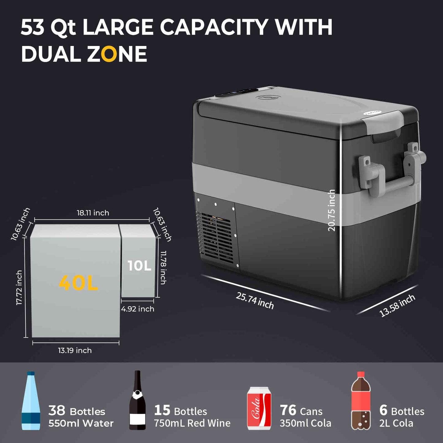 12V 53 Quart Portable Fridge Car Freezer(Refurbished)