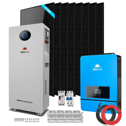 Off-Grid Solar Kit 8000W 48VDC 120V/240V LifePo4 10.24KWH-16.07KWH Lithium Battery 8 X 415 Watts Solar Panels SGR-8K10E