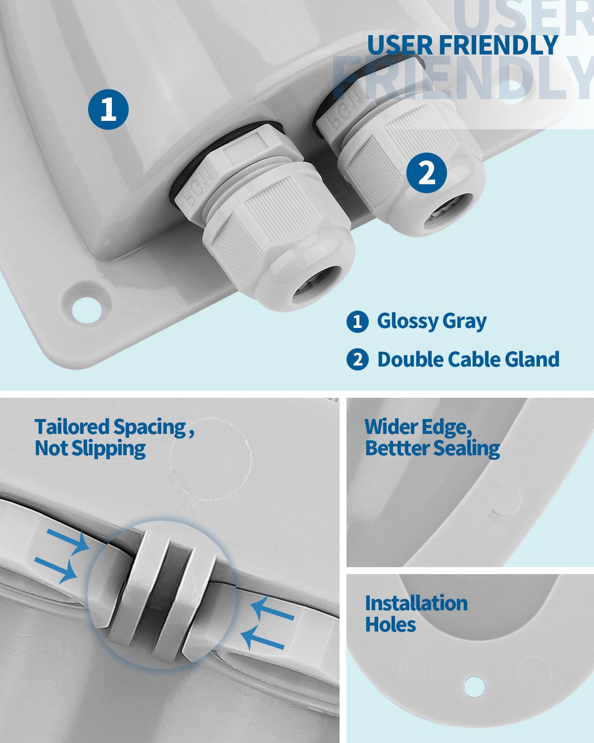 White Solar Weatherproof  Double Cable Entry Gland