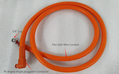 Lithi2-16 battery 1/0 AWG cable | Orange+ Black | One Pair Straight +3/8" Lug +  90 degree angle pluggable connector |  140cm