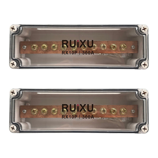 RUiXU Busbar | 10 X 5/16" (M8) Terminal Studs | 300A One Pair