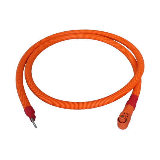 Lithi2-16 battery 1/0 AWG cable | Orange+ Black | One Pair Straight +3/8" Lug +  90 degree angle pluggable connector |  140cm