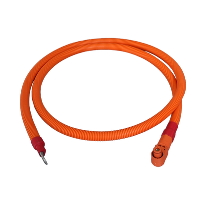 Lithi2-16 battery 1/0 AWG cable | Orange+ Black | One Pair Straight +3/8" Lug +  90 degree angle pluggable connector |  140cm