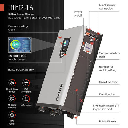 RUiXU | Lithi2-16 | 51.2V314Ah | 16kWh Battery | UL1973,9540A,9540,CEC,SGIP
