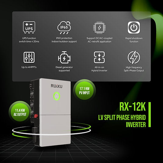 RUiXU Split Phase Hybrid Inverter | 17.1KW PV INPUT | RX-12K | UL1741