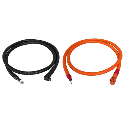 Lithi2-16 battery 1/0 AWG cable | Orange+ Black | One Pair Straight +3/8" Lug +  90 degree angle pluggable connector |  140cm