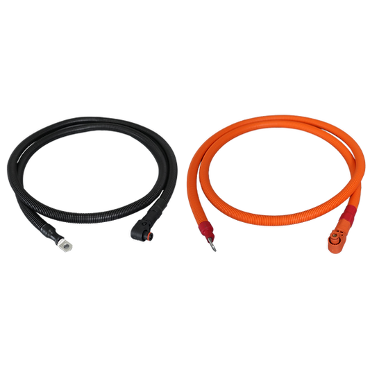 Lithi2-16 battery 1/0 AWG cables - 3/8" Lug +  90 degree angle pluggable connector |  Orange+ Black, 200cm