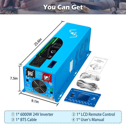 6000W DC 24V/ 48V Split Phase Pure Sine Wave Inverter With Charger