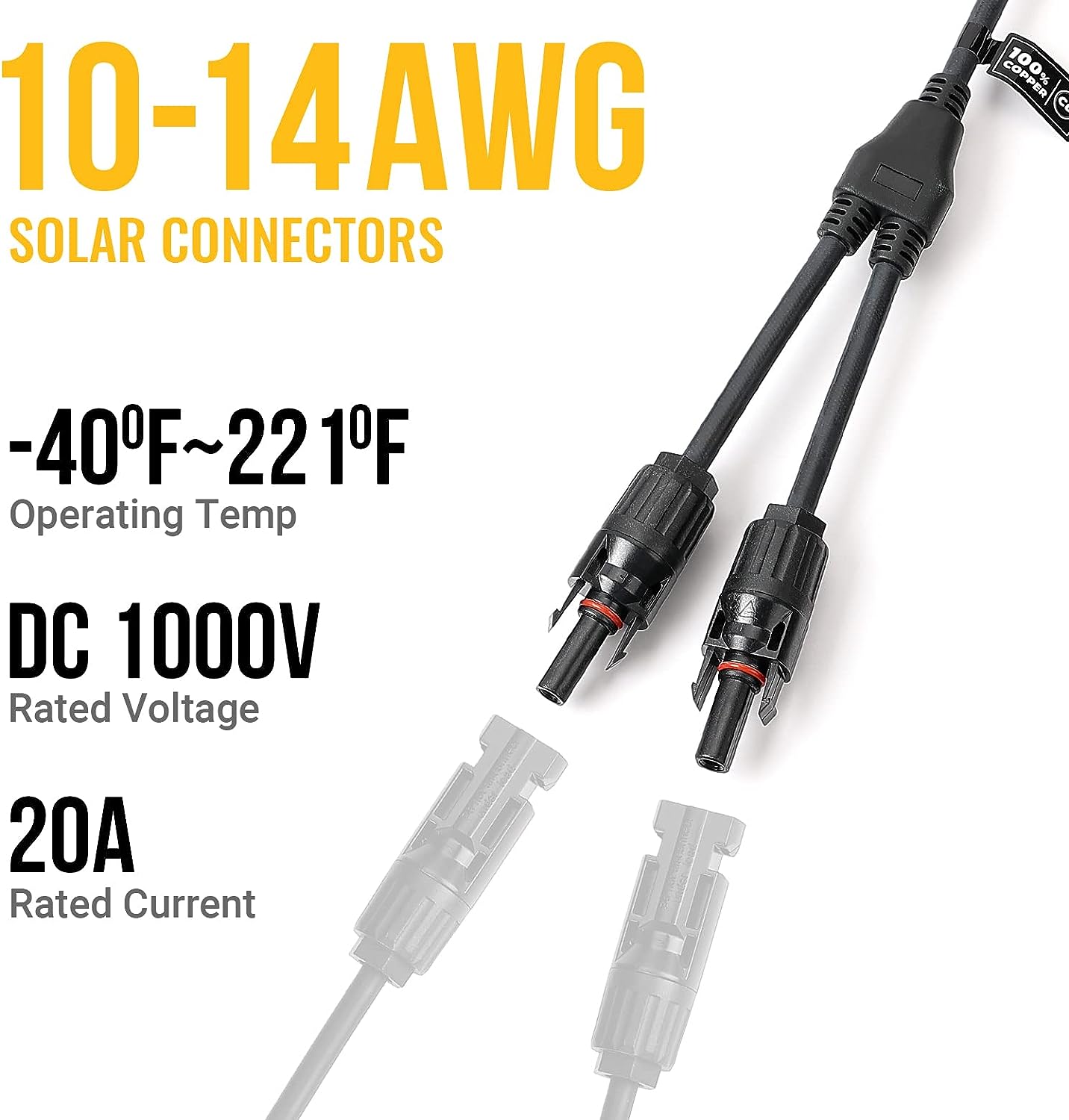 BougeRV Solar Panel Parallel  Connectors 1 to 2 Solar Cable  Wire