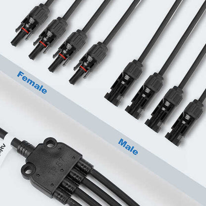 Y Branch Parallel Connectors Extra Long 1 to 4 Solar Cable