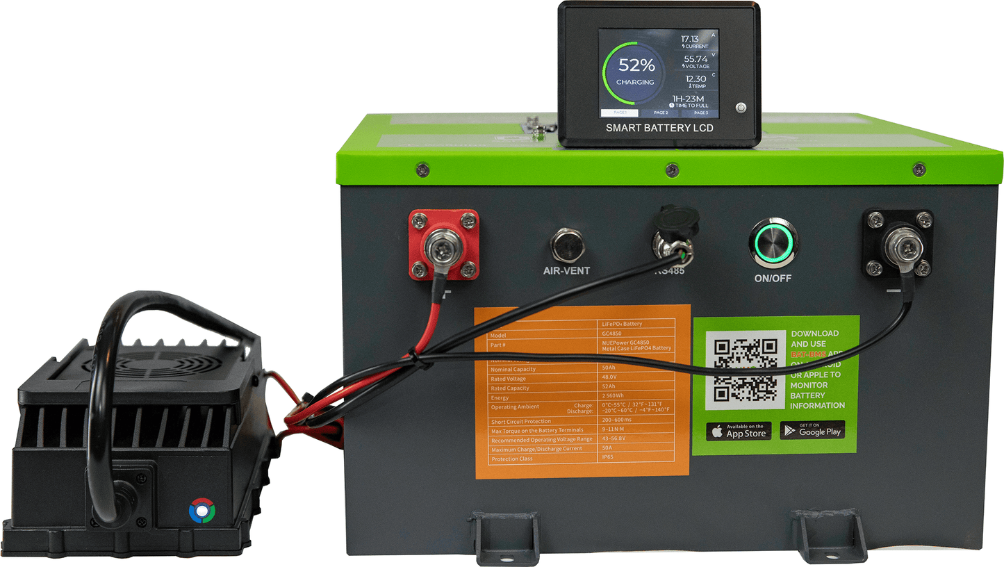 NUEPower 48V 52Ah Metal Case Battery and Charger Package