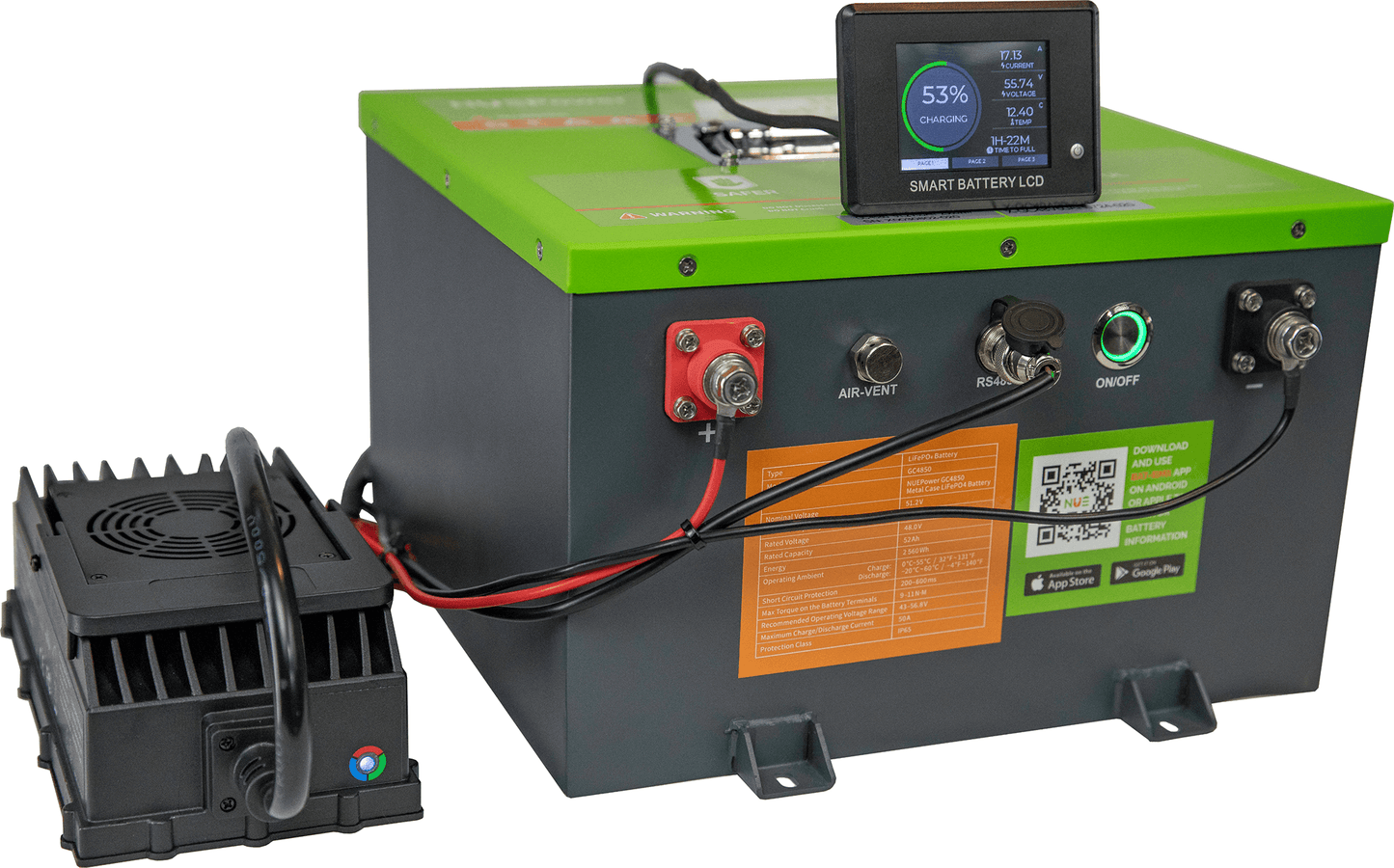 NUEPower 48V 52Ah Metal Case Battery and Charger Package