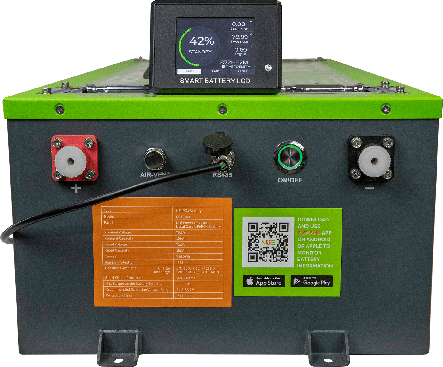 NUEPower 72V 105Ah Metal Case Battery and Charger Package