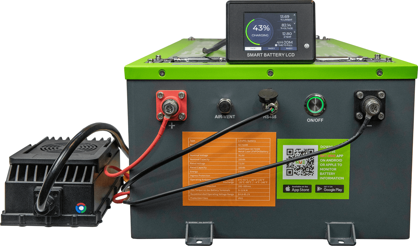 NUEPower 72V 105Ah Metal Case Battery and Charger Package