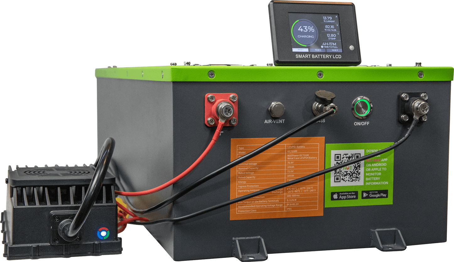 NUEPower 72V 105Ah Metal Case Battery and Charger Package