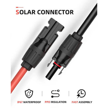 Solar Extension Cable with Extra Free Connectors(xx FT Red+xx FT Black)