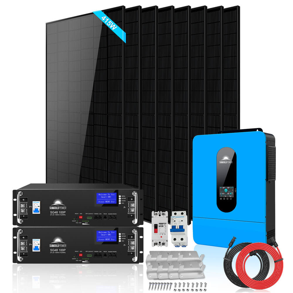 Off-Grid Solar Kit 8000W 48VDC 120V/240V LifePo4 10.24KWH-16.07KWH Lithium Battery 8 X 415 Watts Solar Panels SGR-8K10E