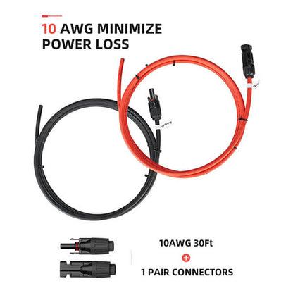Solar Extension Cable with Extra Free Connectors(xx FT Red+xx FT Black)