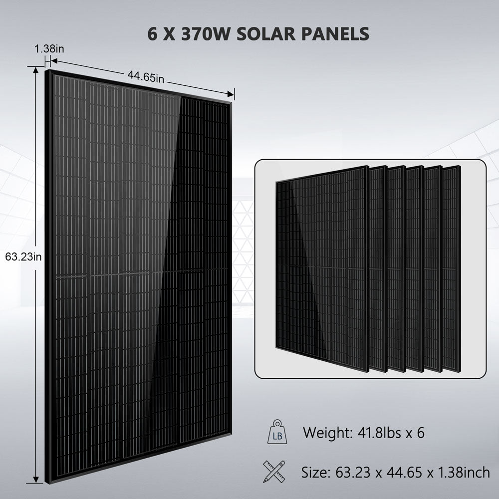 Off-Grid Solar Kit 6500W 48VDC 120/240VAC 5.12KWH/10.24KWH PowerWall Lithium Battery 6 X 370 Watts Solar Panels SGM-655M/ SGM-6510M