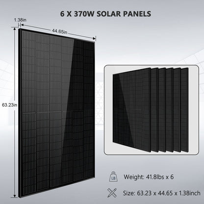 Off-Grid Solar Kit 6500W 48VDC 120/240VAC 5.12KWH/10.24KWH PowerWall Lithium Battery 6 X 370 Watts Solar Panels SGM-655M/ SGM-6510M