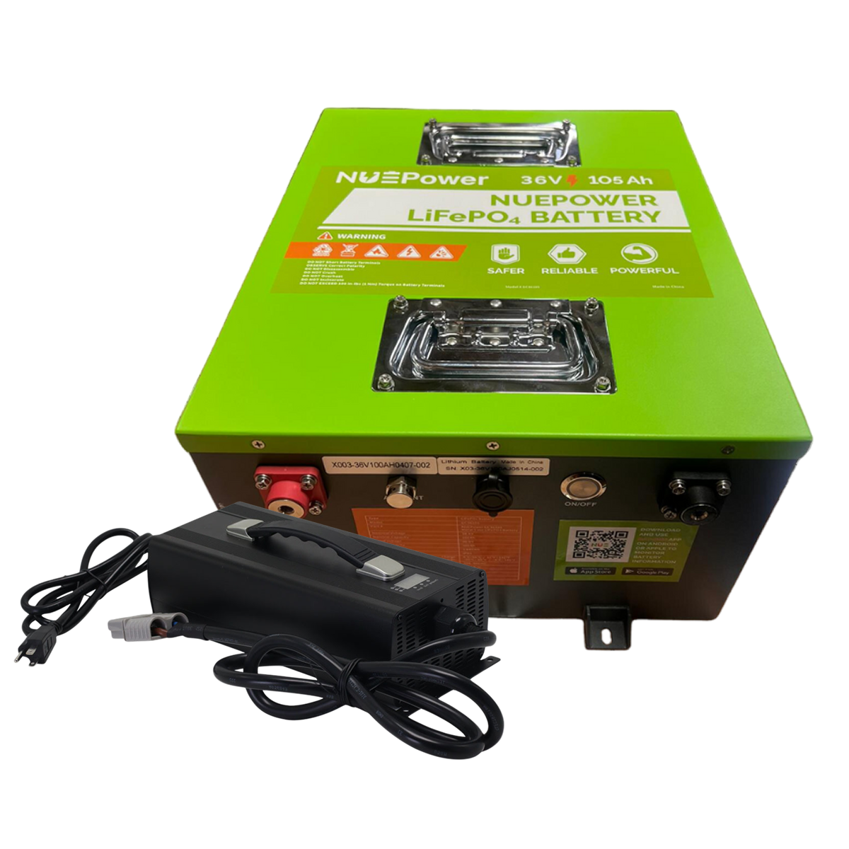 NUEPower 36V 105Ah Metal Case Battery and Charger Package