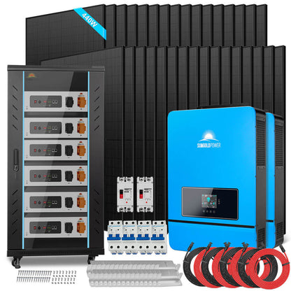 OFF GRID SOLAR KIT 20KW 48VDC 120V/240V LIFEPO4 30.72KWH-32.14KWH LITHIUM BATTERY 32 X 450 WATTS SOLAR PANELS SGR-20K30E