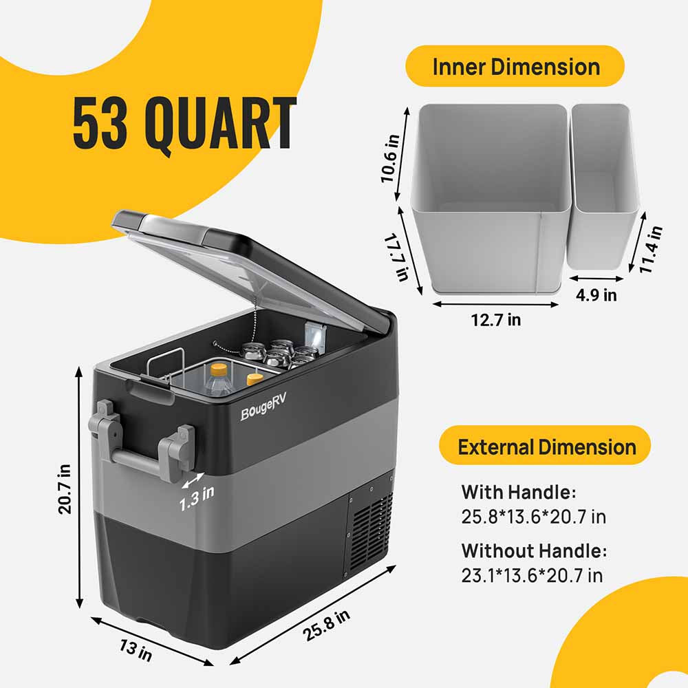 12V 53 Quart (50L) Portable Fridge Car Freezer