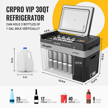 BougeRV CRPRO30 30 Quart  12V Portable Car Fridge  Freezer